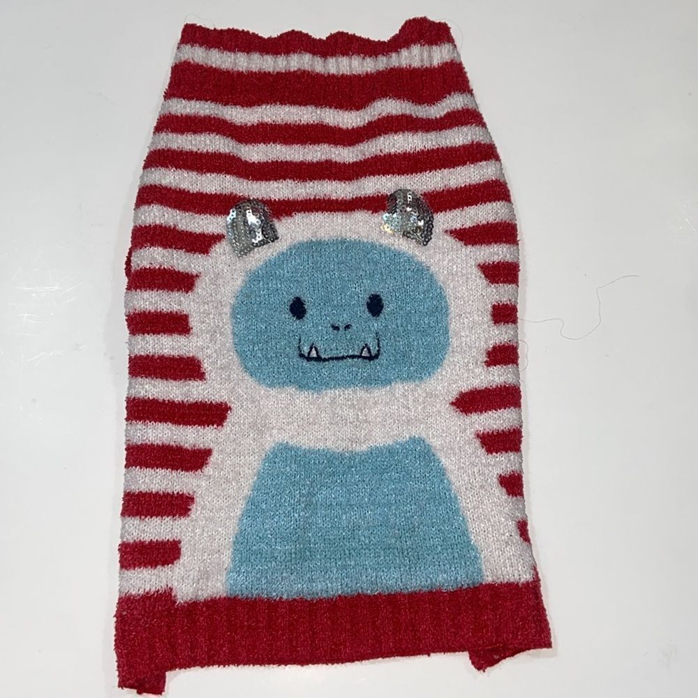 Pets Simply Dog Red and White Cowl Neck with Striped Sleeves Sweater Christmas